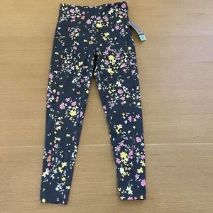Women's Ideology Size S 7/8 High Rise Side Pocket Leggings Floral Black Pink NWT